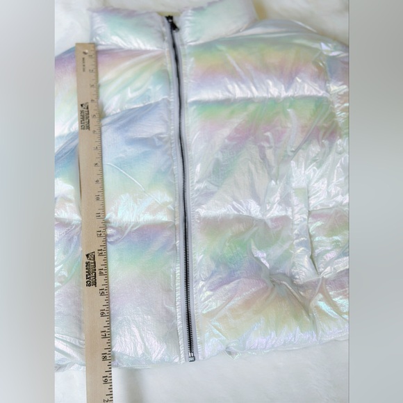 Double Zero Back To Me Chrome Puffer Jacket Coat Women’s Size M White Iridescent - Picture 10 of 12